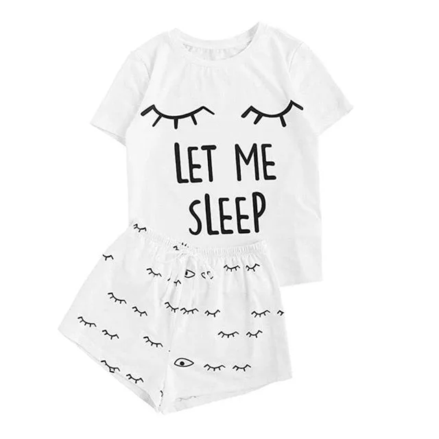 Womens Homewear Cute Cartoon Printed Pajamas Set Casual Short Sleeve T-Shirt Sleepwear Nightwear Set Summer Pyjama For Women Set