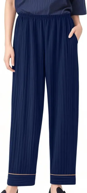 Women's Leisure Pajama Pants Elastic Waist Pleated Home Pjs with Contrast Color Trim Comfy Daily Routine Sleep Pant