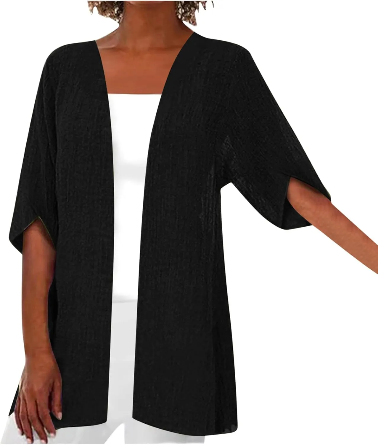 Womens Lightweight Linen Cardigan 2025 Summer Half Sleeve Open Front Beach Coverup Plus Size Sun Protection Clothing