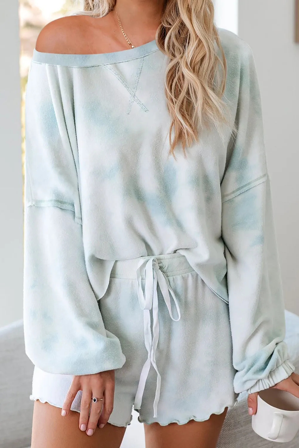 Women's Long Sleeve Shorts Pajama Tie-dye Loungewear Set