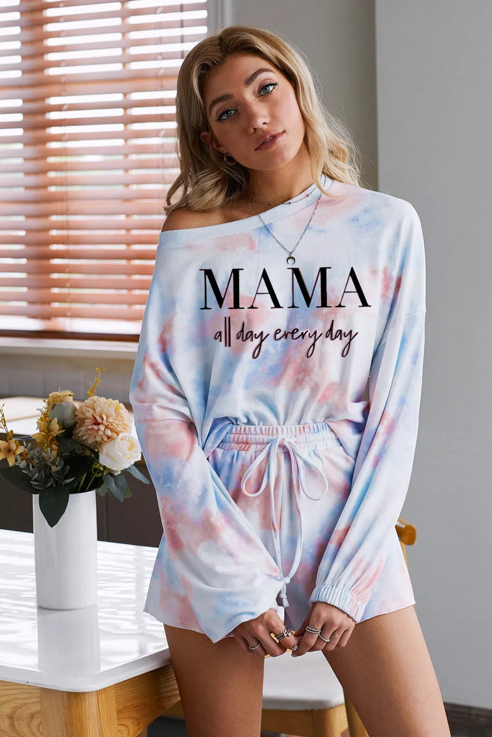 Women's Long Sleeve Shorts Pajama Tie-dye Loungewear Set