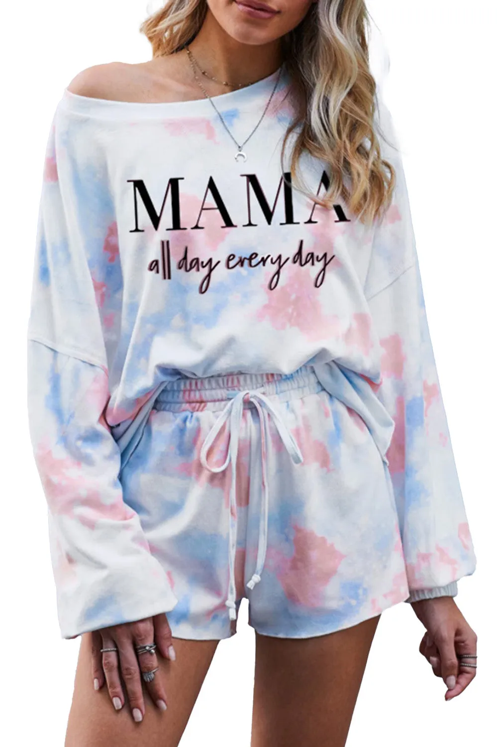 Women's Long Sleeve Shorts Pajama Tie-dye Loungewear Set