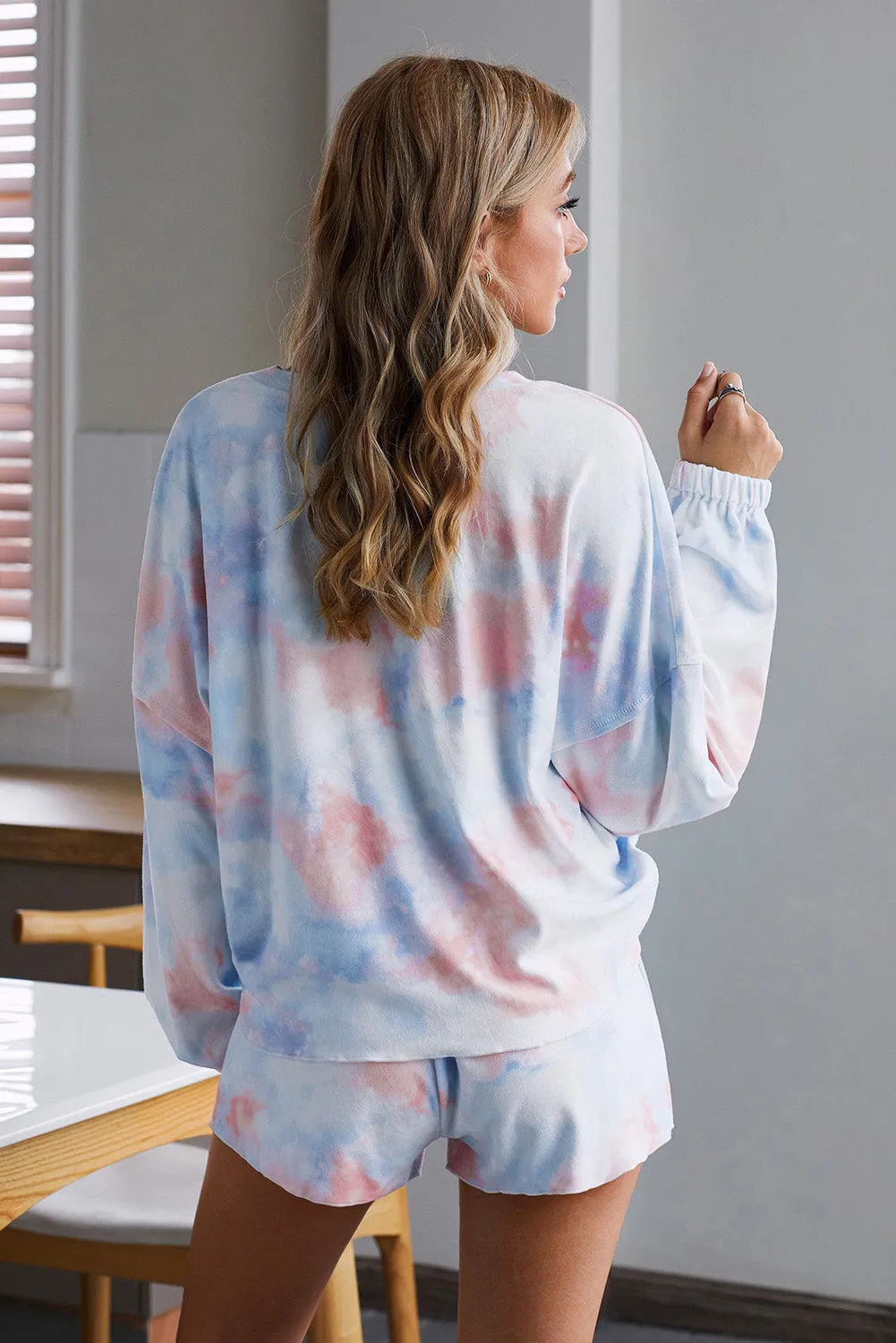 Women's Long Sleeve Shorts Pajama Tie-dye Loungewear Set