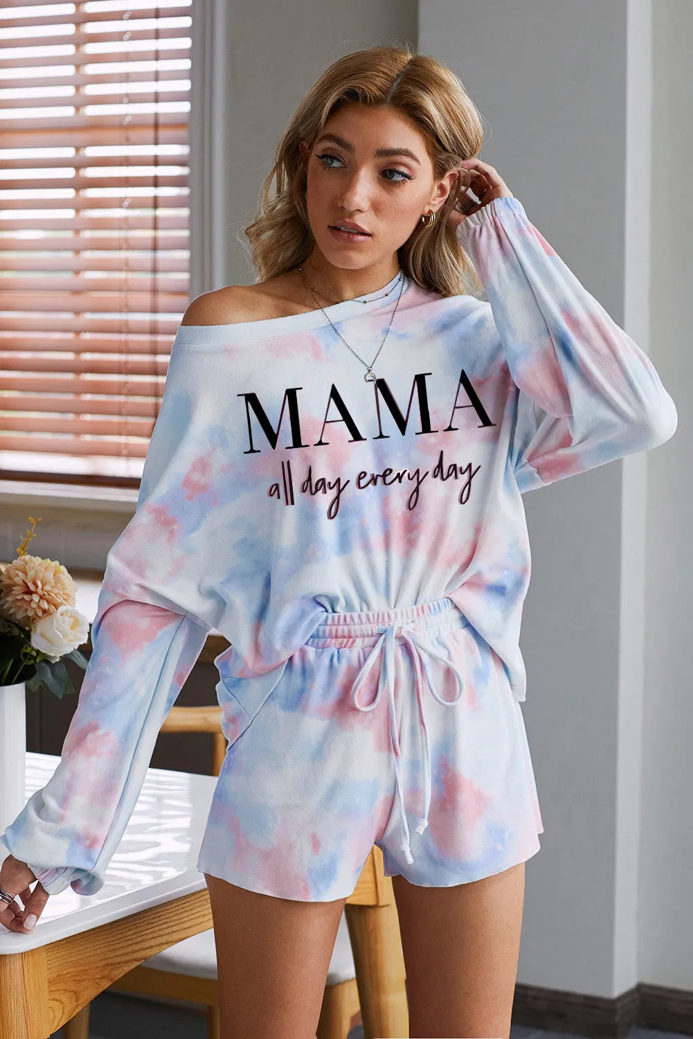 Women's Long Sleeve Shorts Pajama Tie-dye Loungewear Set