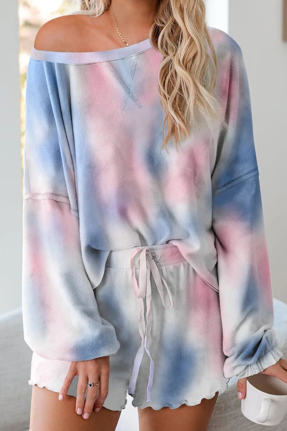 Women's Long Sleeve Shorts Pajama Tie-dye Loungewear Set