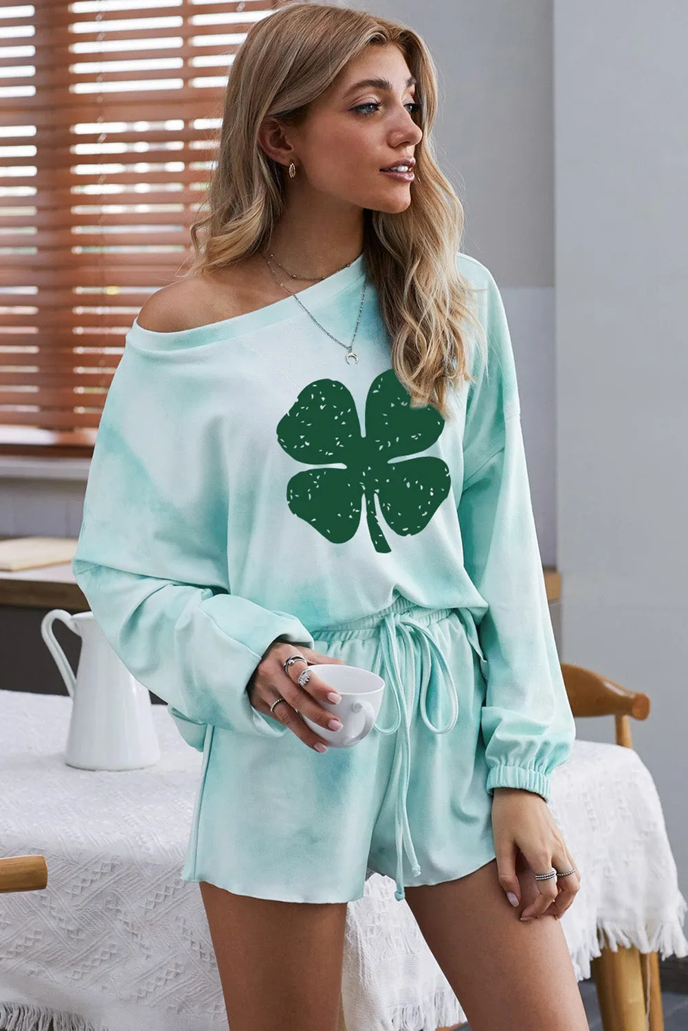 Women's Long Sleeve Shorts Pajama Tie-dye Loungewear Set