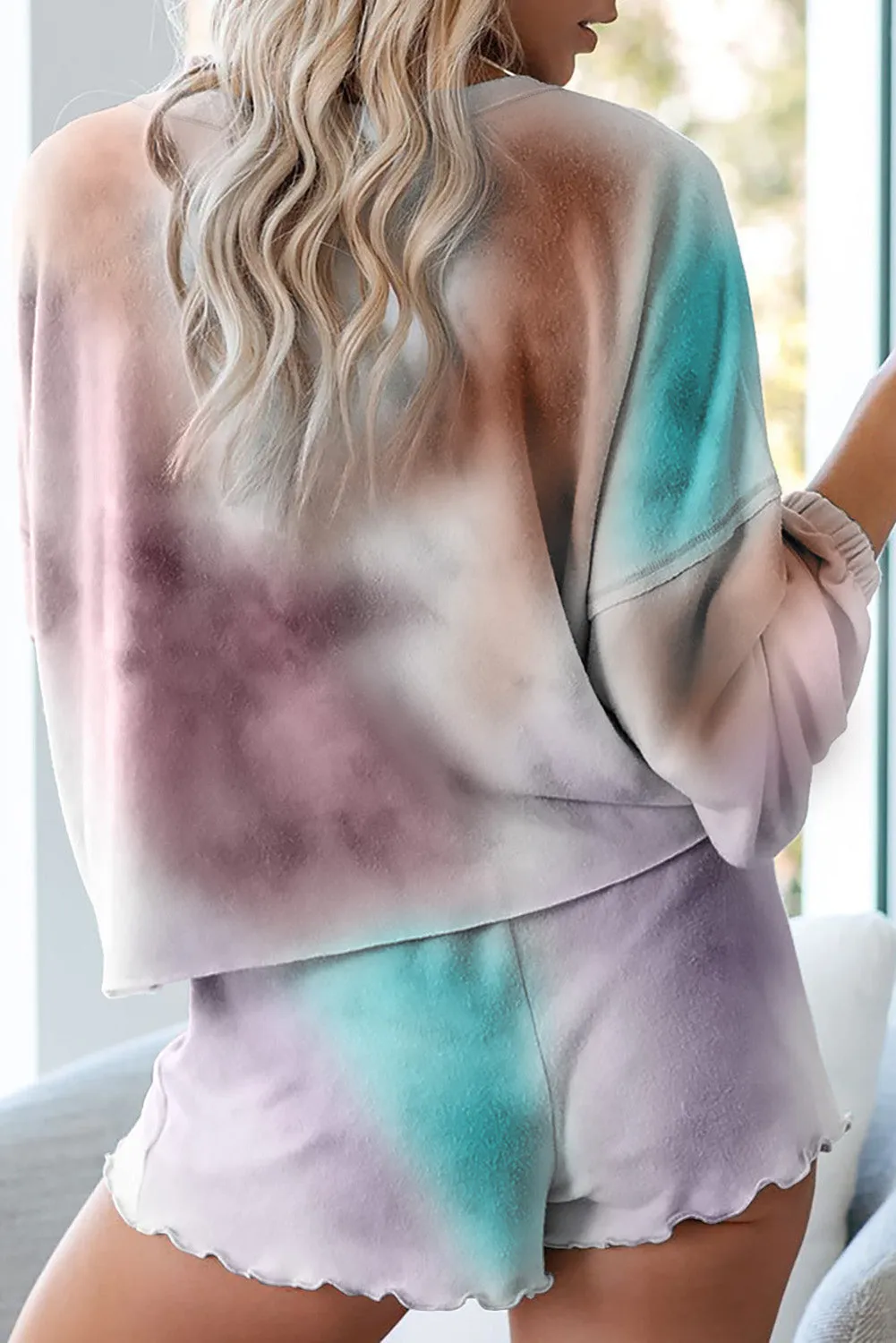 Women's Long Sleeve Shorts Pajama Tie-dye Loungewear Set