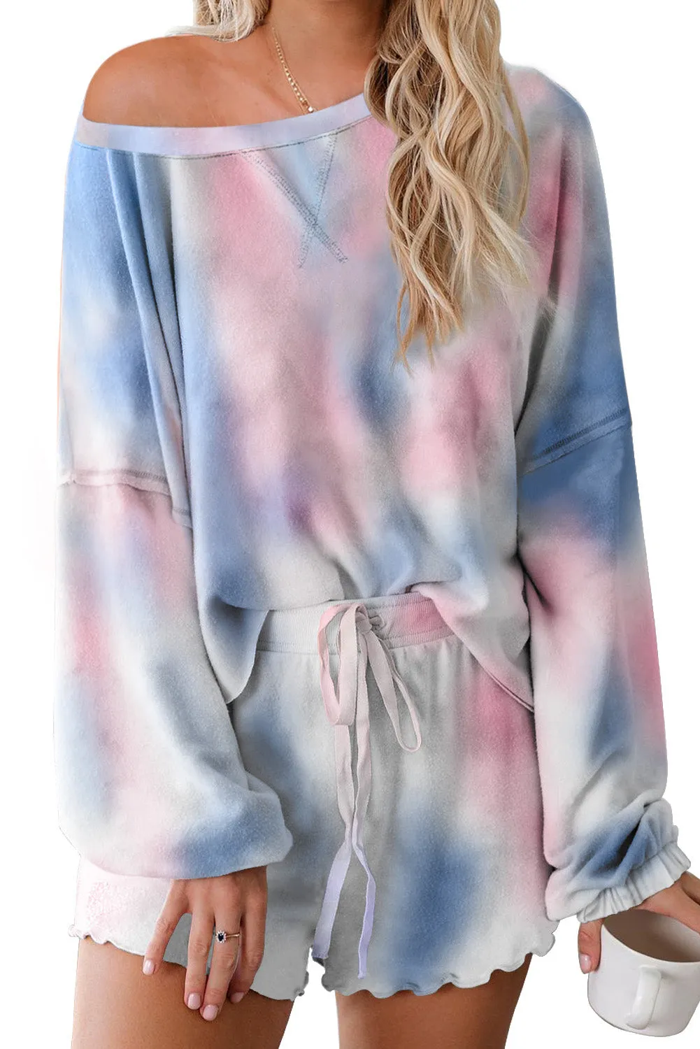 Women's Long Sleeve Shorts Pajama Tie-dye Loungewear Set