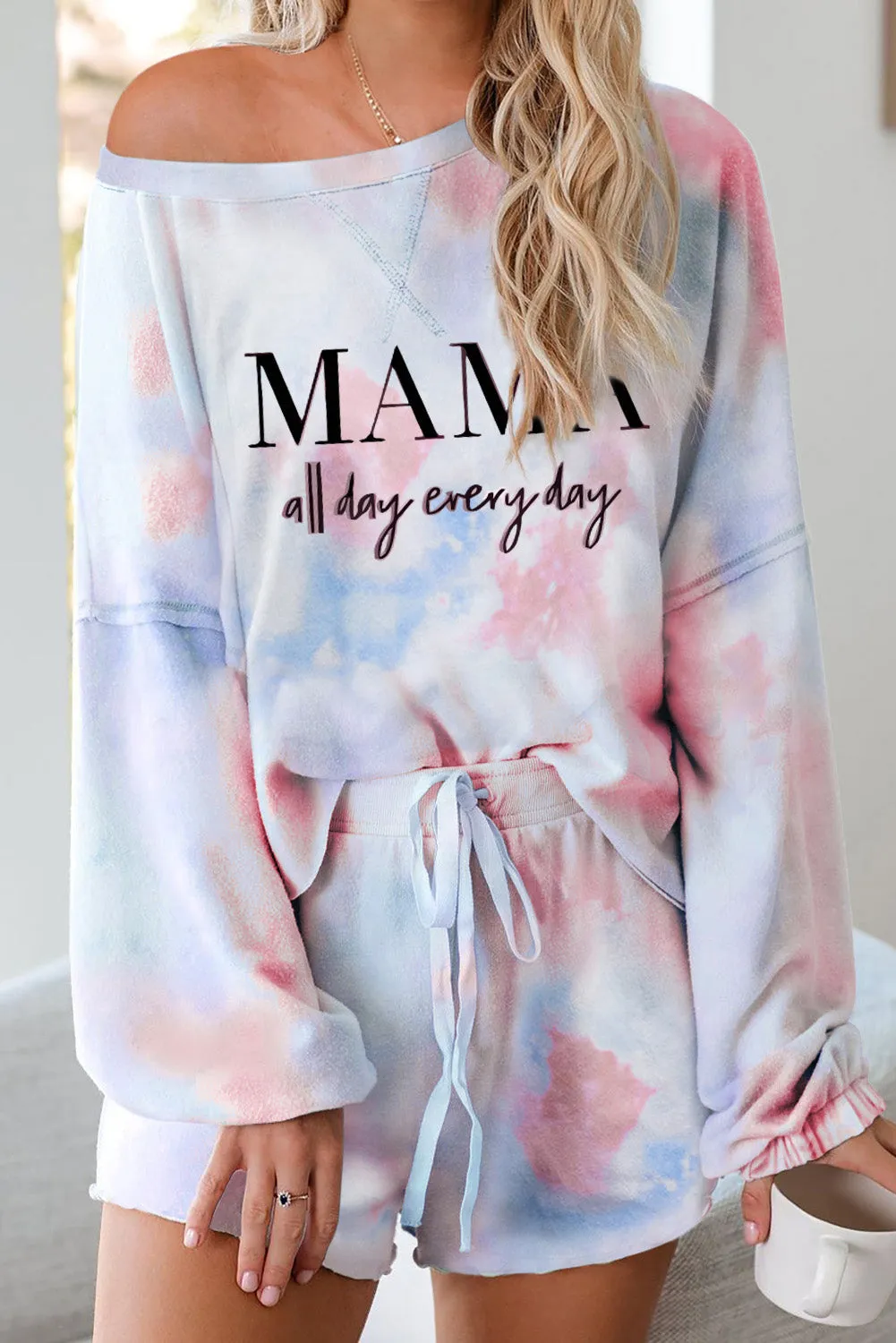 Women's Long Sleeve Shorts Pajama Tie-dye Loungewear Set