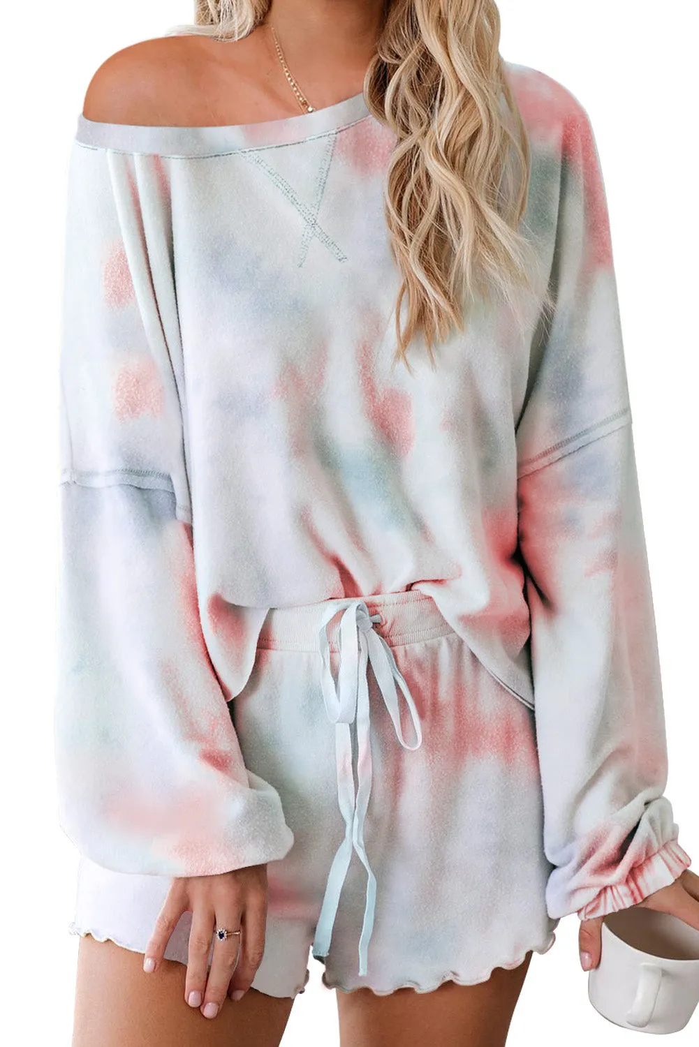 Women's Long Sleeve Shorts Pajama Tie-dye Loungewear Set