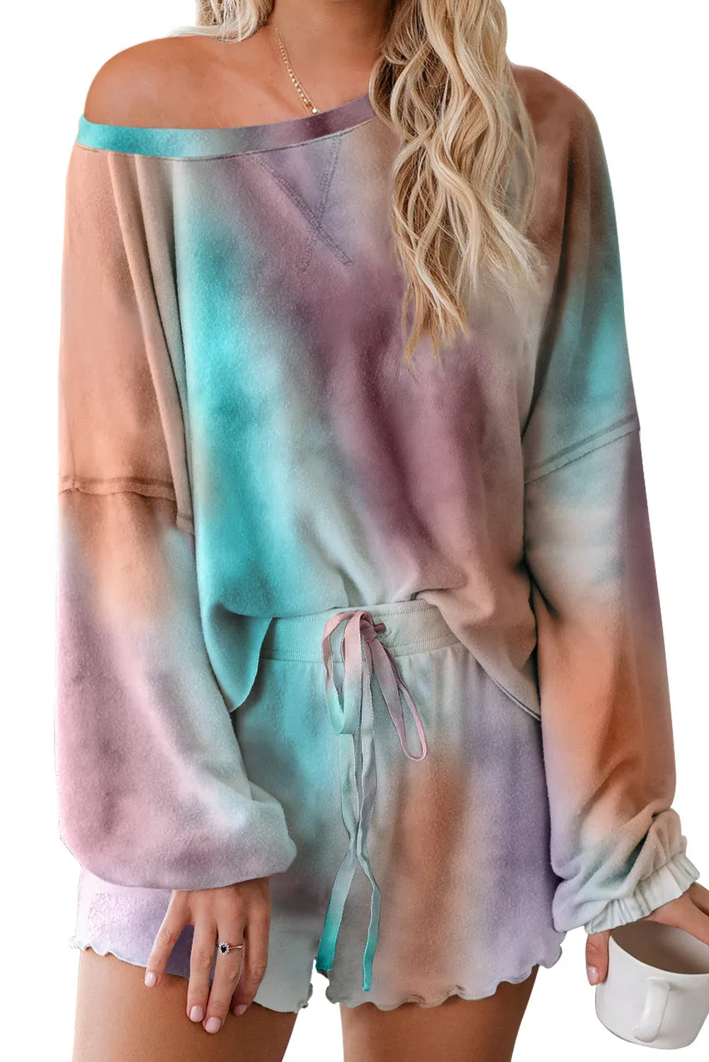 Women's Long Sleeve Shorts Pajama Tie-dye Loungewear Set