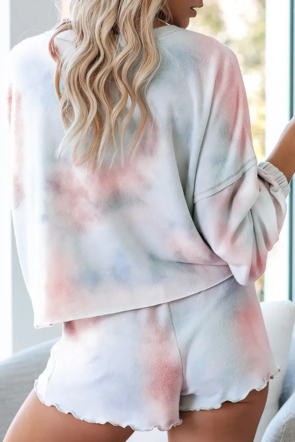 Women's Long Sleeve Shorts Pajama Tie-dye Loungewear Set
