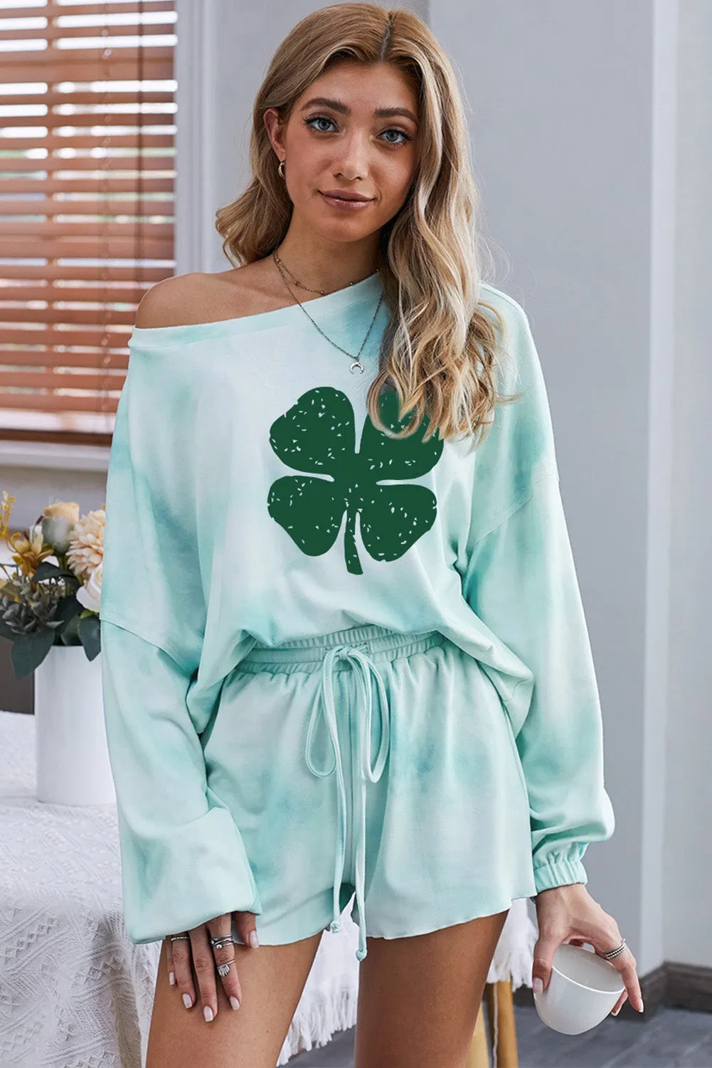 Women's Long Sleeve Shorts Pajama Tie-dye Loungewear Set