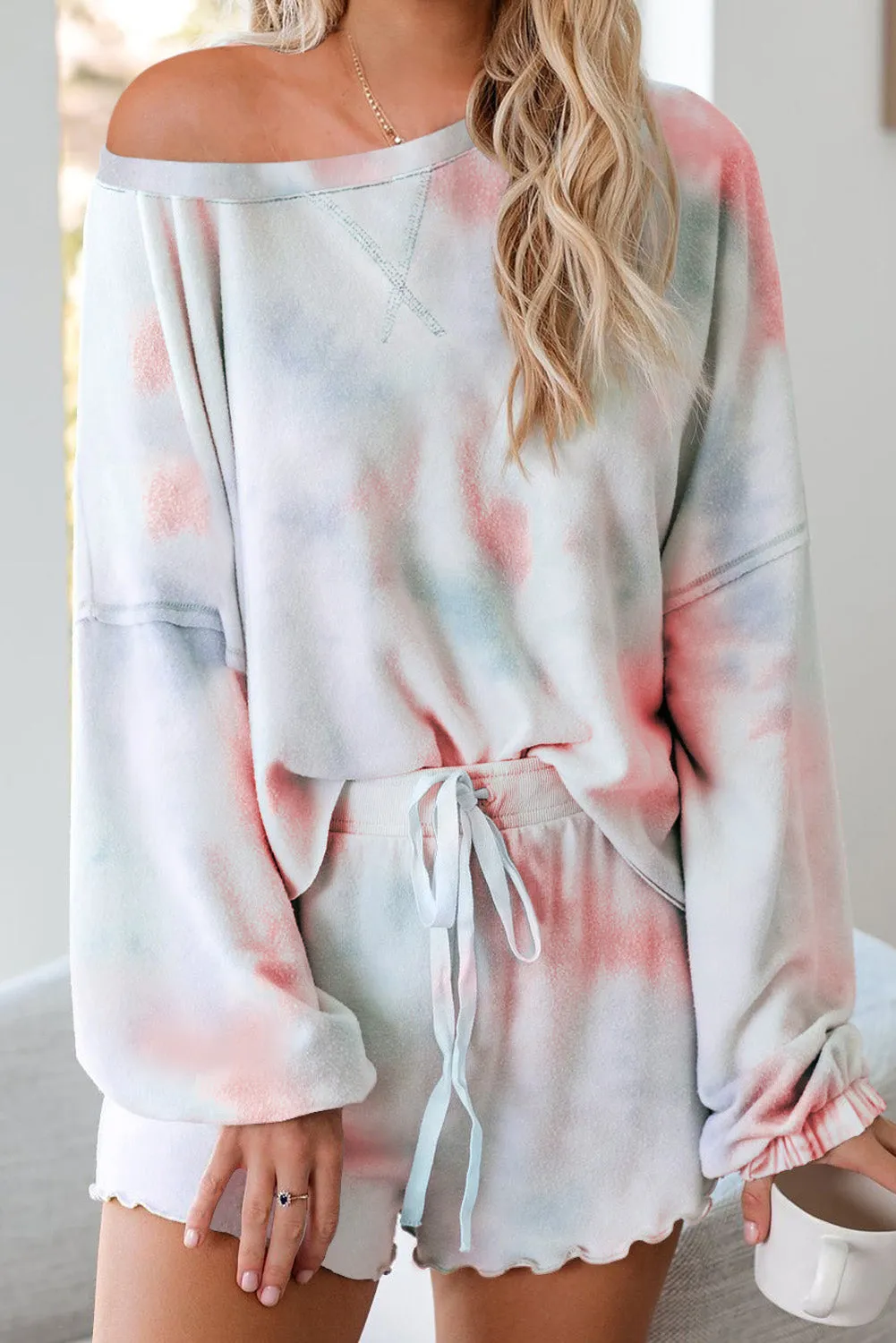 Women's Long Sleeve Shorts Pajama Tie-dye Loungewear Set