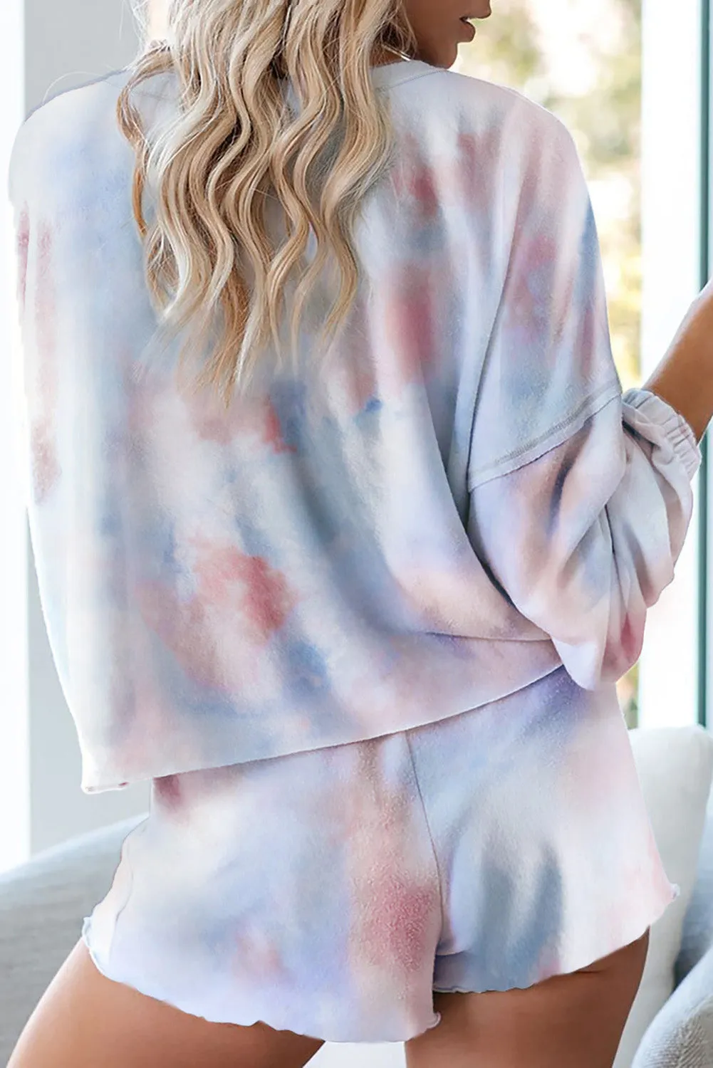 Women's Long Sleeve Shorts Pajama Tie-dye Loungewear Set