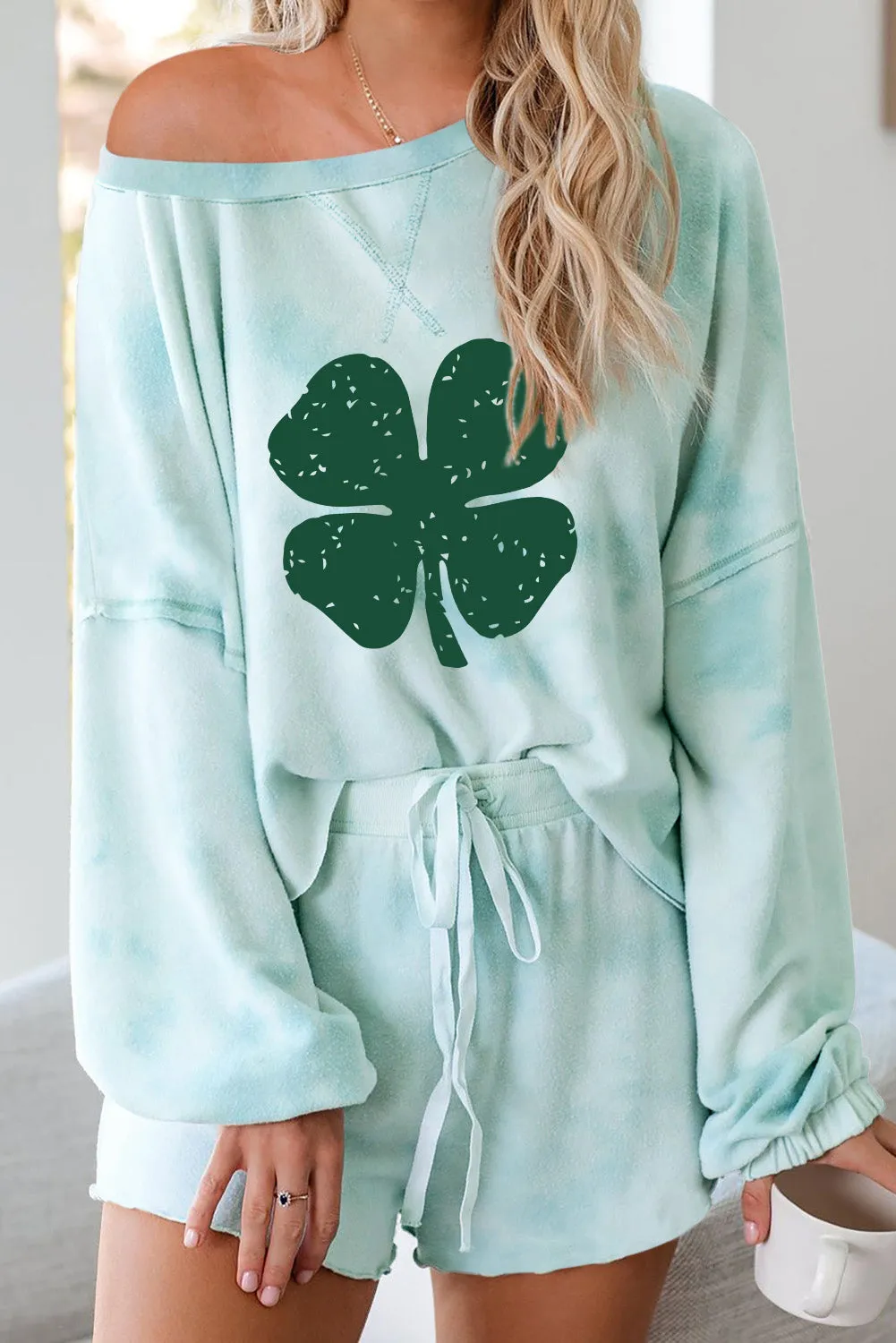 Women's Long Sleeve Shorts Pajama Tie-dye Loungewear Set