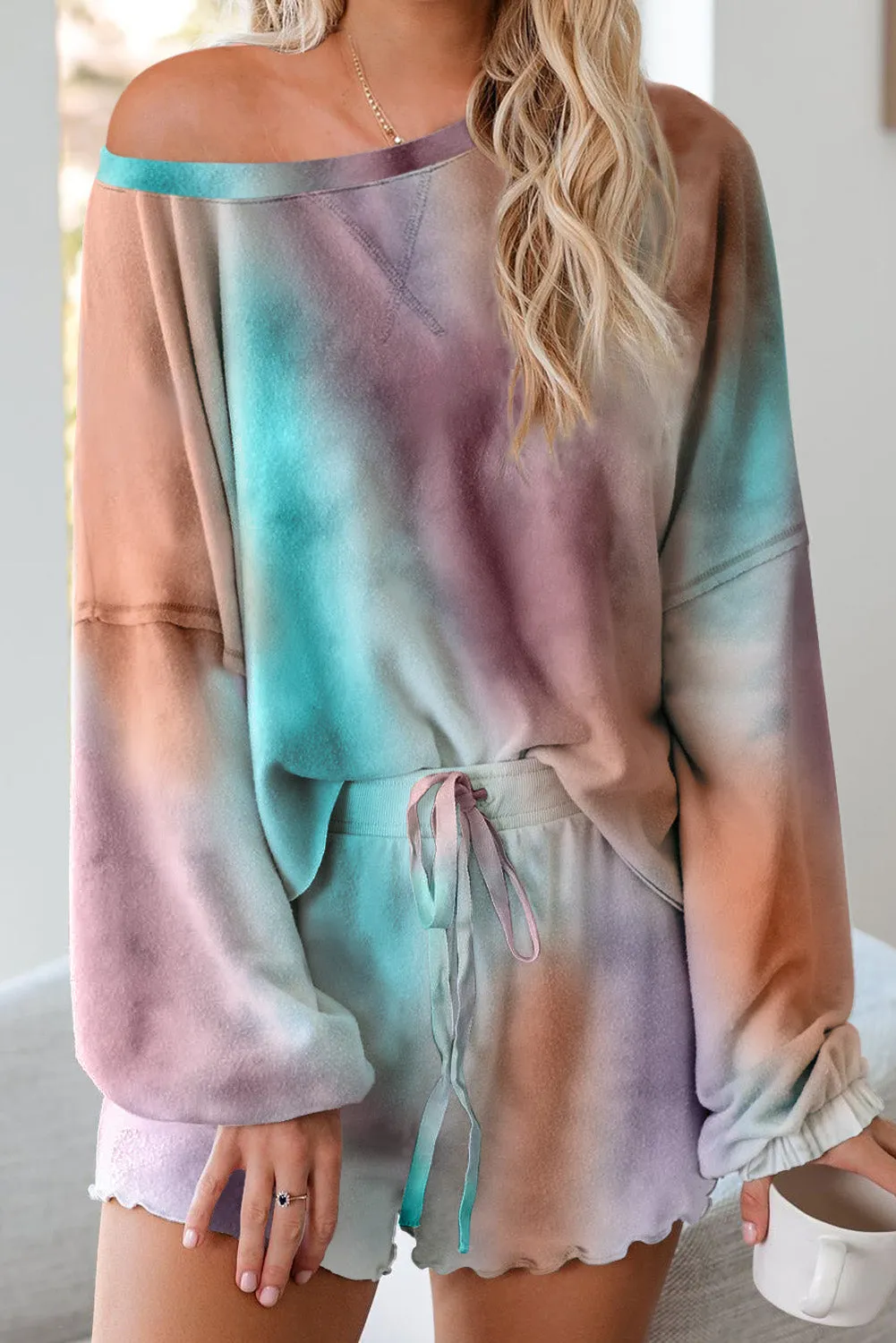 Women's Long Sleeve Shorts Pajama Tie-dye Loungewear Set