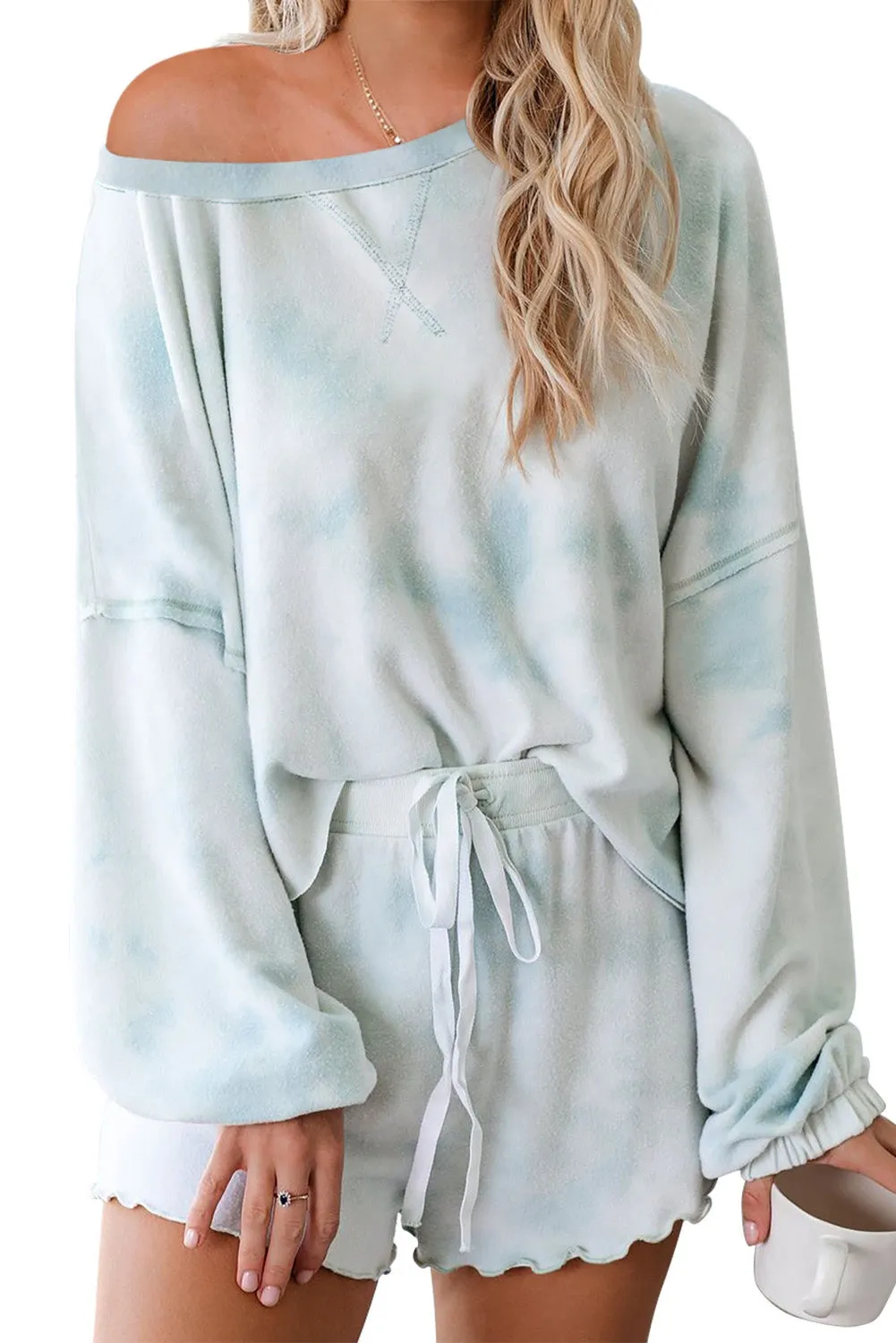 Women's Long Sleeve Shorts Pajama Tie-dye Loungewear Set