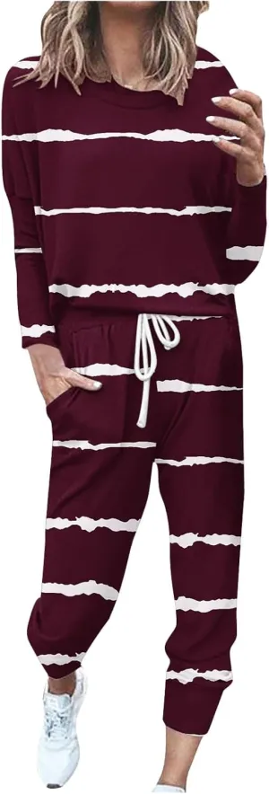 Women's Long Sleeve Sleepwear Women's Two- Solid Casual Top Pants Sets Long Sleeve Wear Sports Suit Pajamas Set