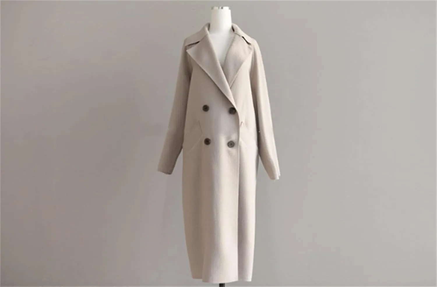 Women's Long Wool Blend Overcoat Winter Long Sleeve Wool Pea Coat Notch Casual Wool Long Coat