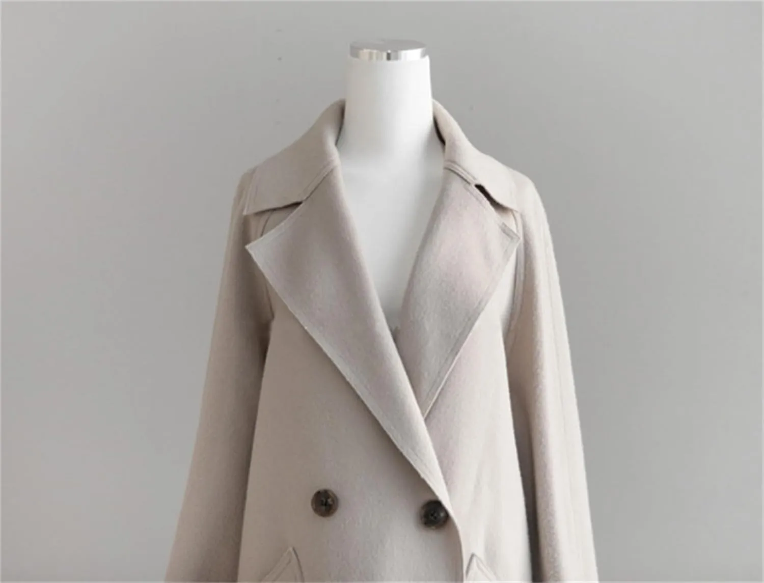 Women's Long Wool Blend Overcoat Winter Long Sleeve Wool Pea Coat Notch Casual Wool Long Coat