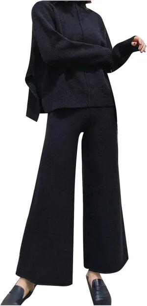 Women's Lounge Sets Trendy Long Sleeve Mock Neck Sweater Wide Leg Pants Sleepwear Soft Pjs Lounge Sets