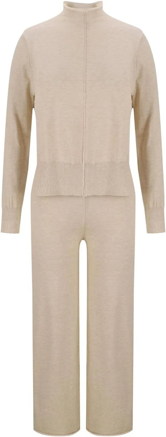 Women's Lounge Sets Trendy Long Sleeve Mock Neck Sweater Wide Leg Pants Sleepwear Soft Pjs Lounge Sets