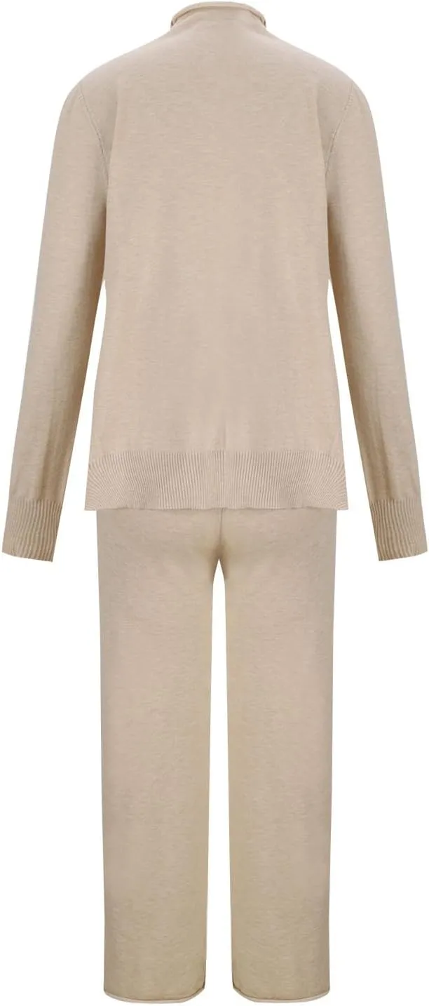 Women's Lounge Sets Trendy Long Sleeve Mock Neck Sweater Wide Leg Pants Sleepwear Soft Pjs Lounge Sets
