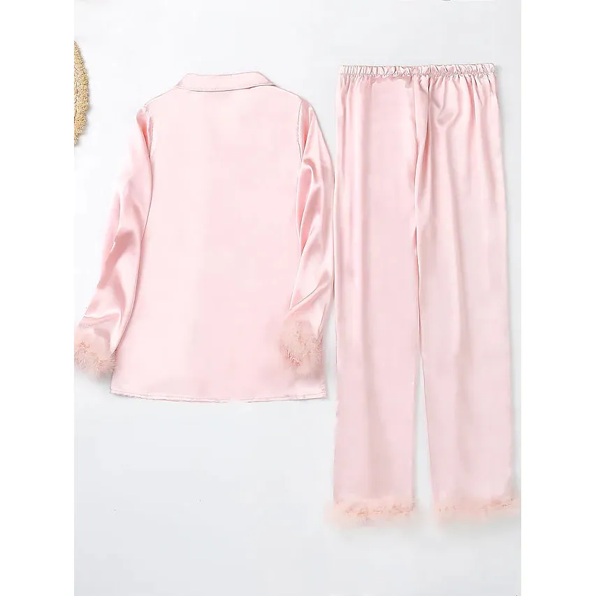 Women's Loungewear Pajamas Sets Pure Color Silk Simple Soft Shirt Pant