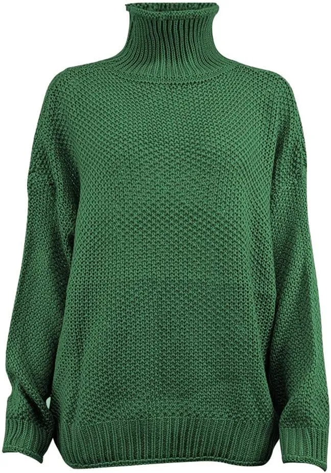 Women's Oversized Long Turtleneck Tunic Long Batwing Sleeve Pullover Knit Sweater Long