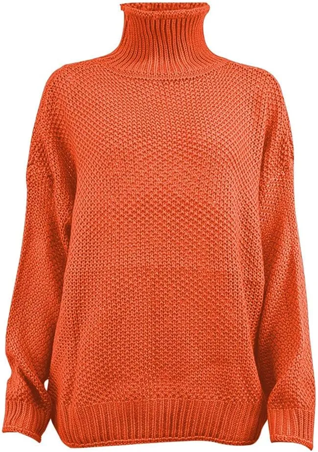 Women's Oversized Long Turtleneck Tunic Long Batwing Sleeve Pullover Knit Sweater Long