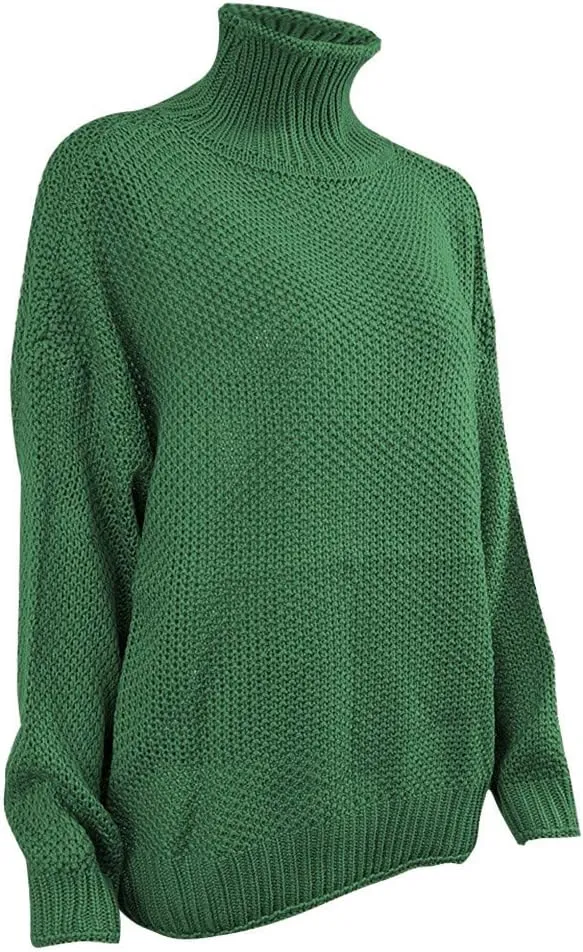 Women's Oversized Long Turtleneck Tunic Long Batwing Sleeve Pullover Knit Sweater Long