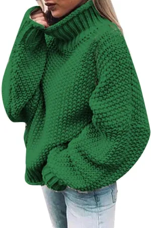 Women's Oversized Long Turtleneck Tunic Long Batwing Sleeve Pullover Knit Sweater Long