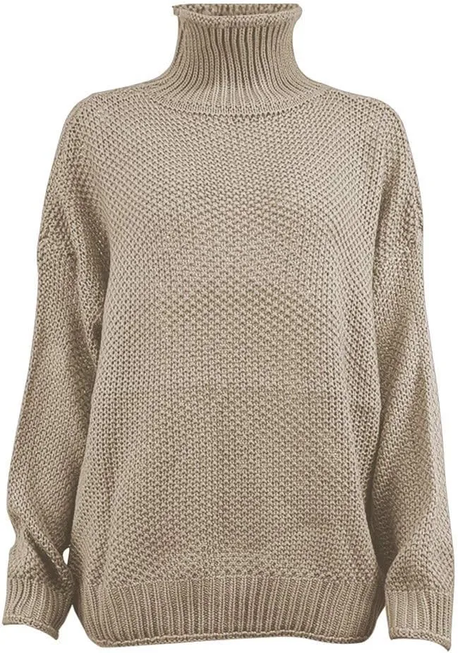 Women's Oversized Long Turtleneck Tunic Long Batwing Sleeve Pullover Knit Sweater Long