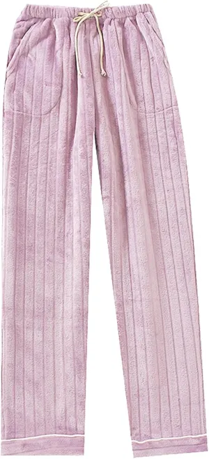 Womens Pajama Pants with Pockets Winter Fleece Lined Drawstring Plain Pajama Pants Warm Flannel Pajama Pants