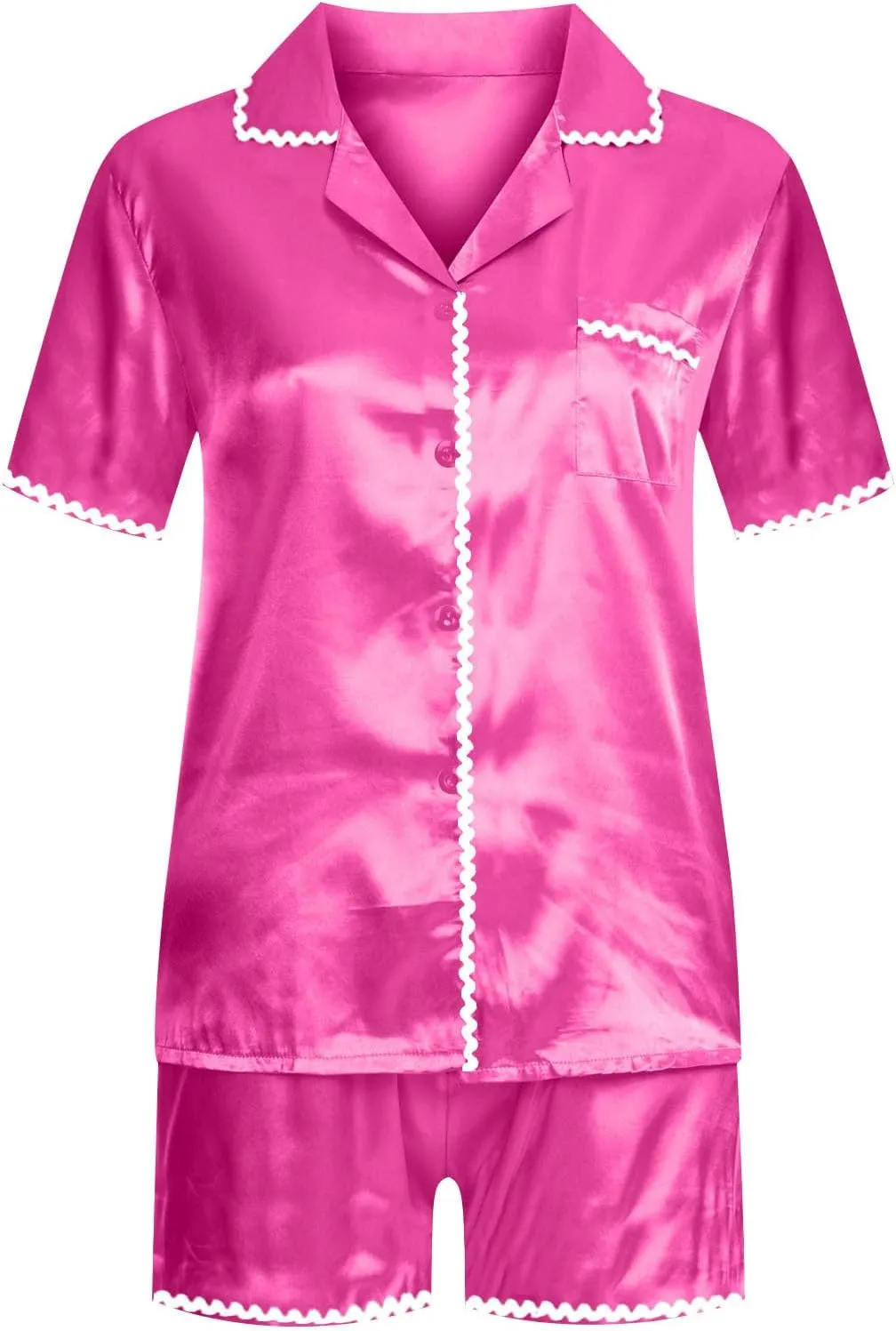 Womens Pajama Set Silk Short Sleeve Button Down Shirt Top and Shorts Set Satin Sleepwear 2 Piece Pjs Comfy Loungewear