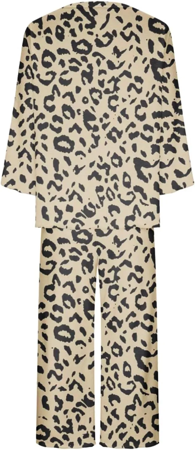 Women's Pajama Set Soft Comfy Cotton Long Sleeve Shirt and Capri Pants Sleepwear Pjs Sets Lounge Set