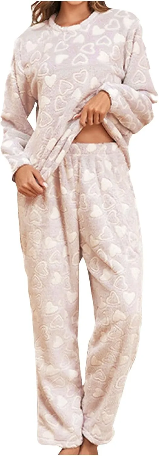 Womens Pajamas Fleece Pajamas Set Fuzzy Pullover Pants Loose Loungewear Pjs Warm Sleepwear Winter Clothes