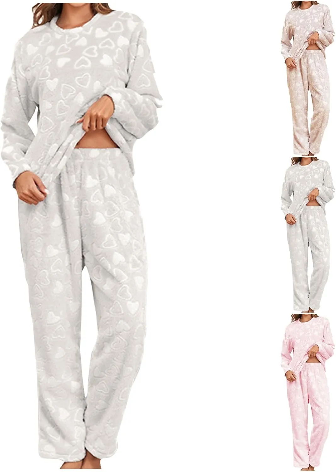Womens Pajamas Fleece Pajamas Set Fuzzy Pullover Pants Loose Loungewear Pjs Warm Sleepwear Winter Clothes