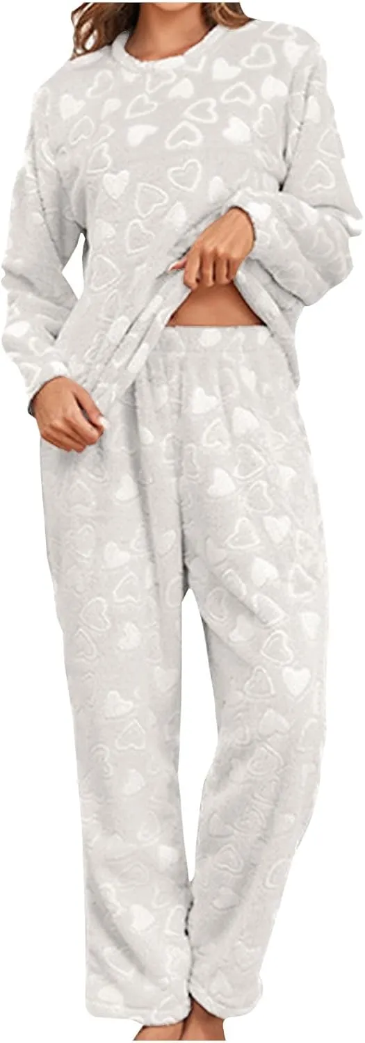 Womens Pajamas Fleece Pajamas Set Fuzzy Pullover Pants Loose Loungewear Pjs Warm Sleepwear Winter Clothes