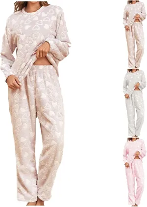Womens Pajamas Fleece Pajamas Set Fuzzy Pullover Pants Loose Loungewear Pjs Warm Sleepwear Winter Clothes
