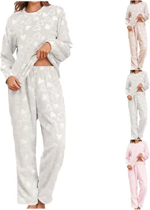 Womens Pajamas Fleece Pajamas Set Fuzzy Pullover Pants Loose Loungewear Pjs Warm Sleepwear Winter Clothes