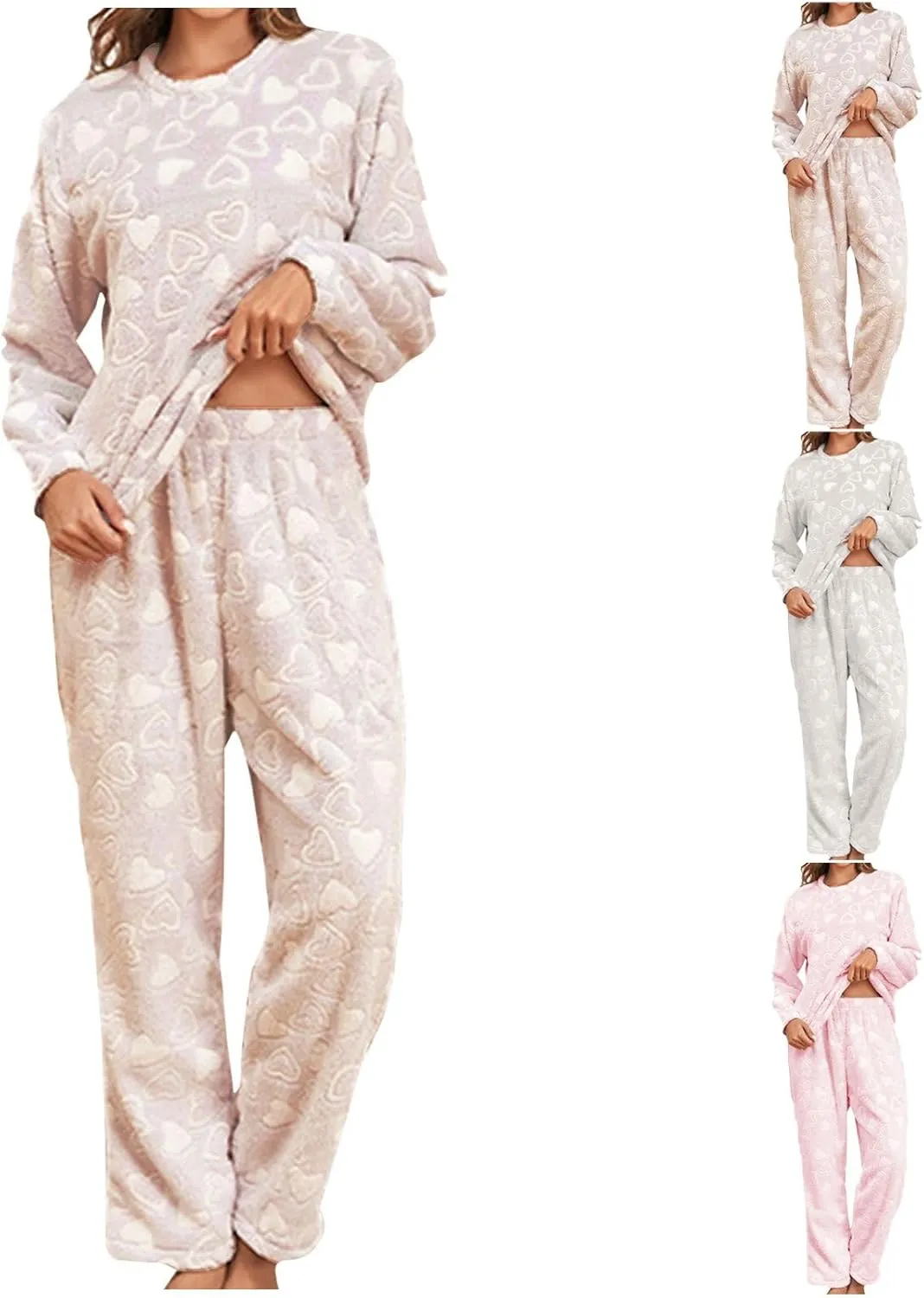 Womens Pajamas Fleece Pajamas Set Fuzzy Pullover Pants Loose Loungewear Pjs Warm Sleepwear Winter Clothes