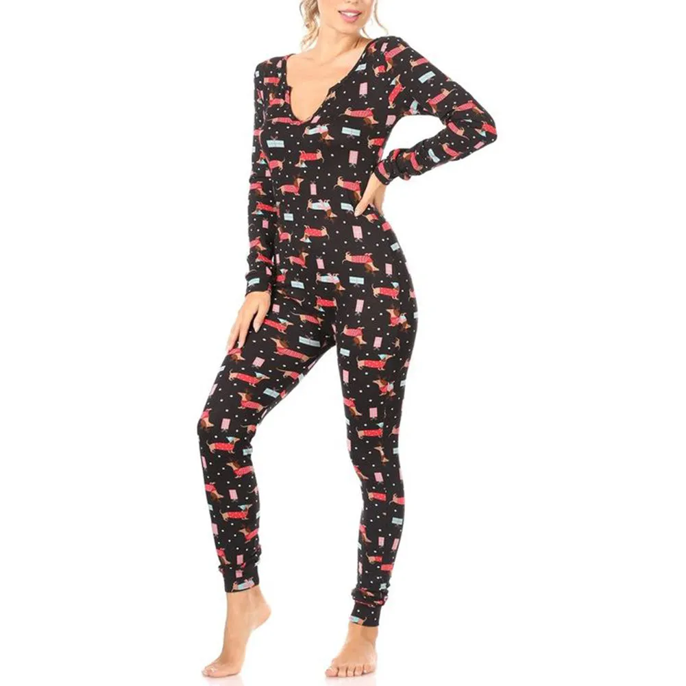 Women's  Pajamas Holiday Christmas Print Jumpsuit Warm Winter Sleepwear