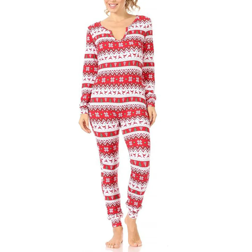Women's  Pajamas Holiday Christmas Print Jumpsuit Warm Winter Sleepwear
