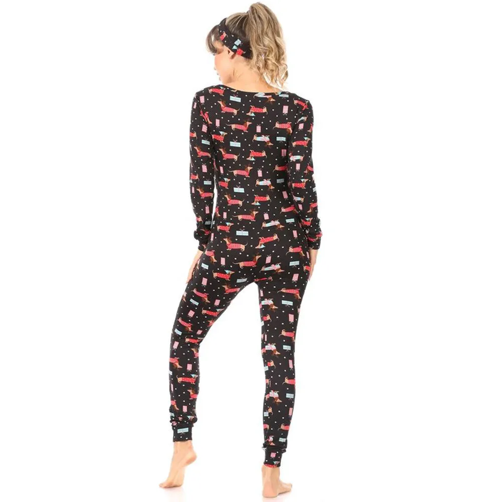 Women's  Pajamas Holiday Christmas Print Jumpsuit Warm Winter Sleepwear