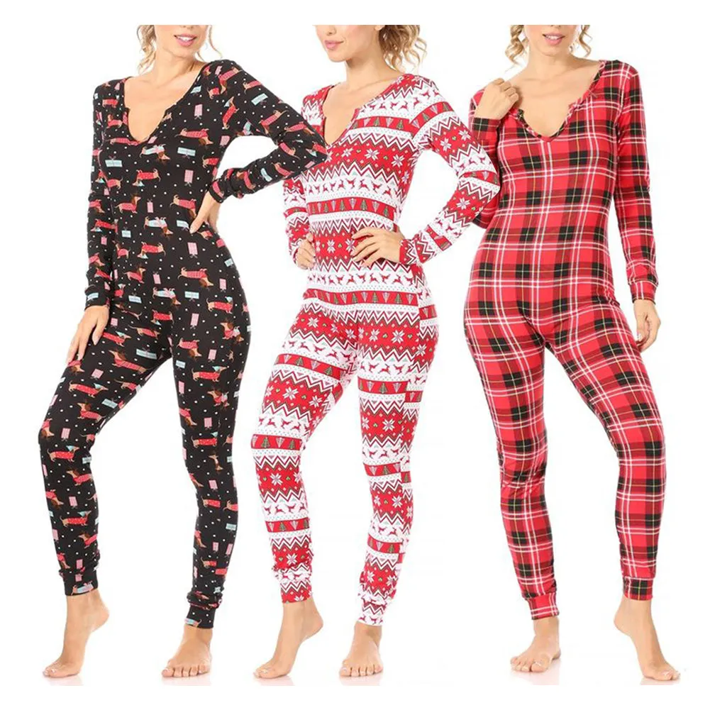 Women's  Pajamas Holiday Christmas Print Jumpsuit Warm Winter Sleepwear