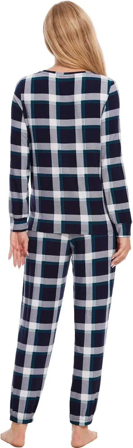 Womens Pajamas Set - Viscose Made from Bamboo, Long Sleeve Sleepwear Tops with Jogger Pants Lounge Pjs Sets