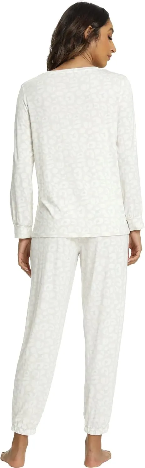 Womens Pajamas Set - Viscose Made from Bamboo, Long Sleeve Sleepwear Tops with Jogger Pants Lounge Pjs Sets