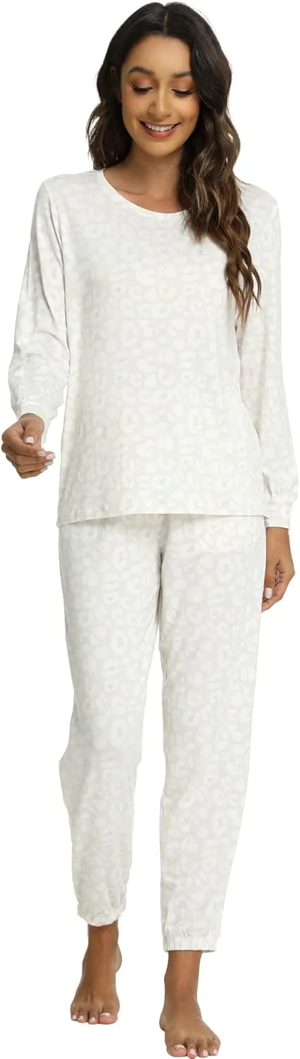 Womens Pajamas Set - Viscose Made from Bamboo, Long Sleeve Sleepwear Tops with Jogger Pants Lounge Pjs Sets
